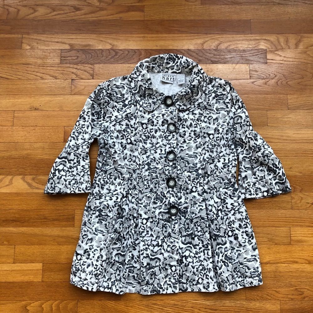 Keren Hart black, gray, and‎ white print cotton jacket size L